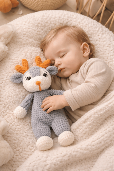 Geyik Amigurumi Uyku Arkadaşı | Organik Bebek Oyuncağı