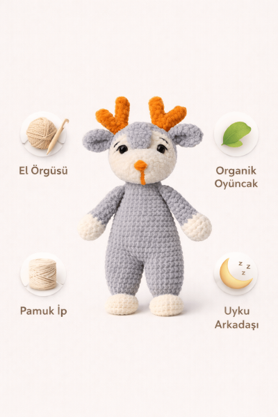 Geyik Amigurumi Uyku Arkadaşı | Organik Bebek Oyuncağı