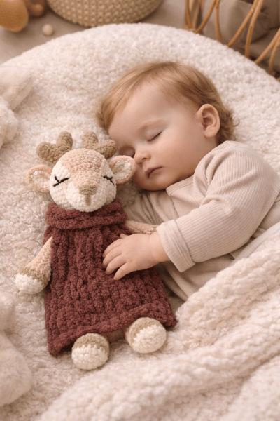 Geyik Amigurumi Uyku Arkadaşı Organik Bebek Oyuncağı