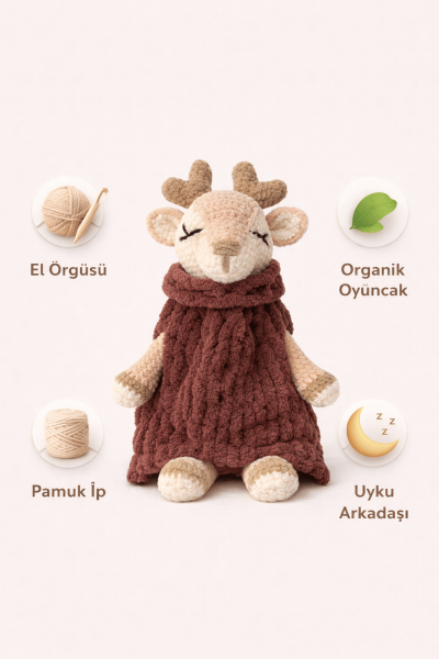 Geyik Amigurumi Uyku Arkadaşı Organik Bebek Oyuncağı