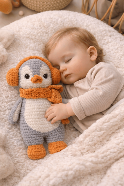 Penguen Amigurumi Uyku Arkadaşı | Organik Bebek Oyuncağı
