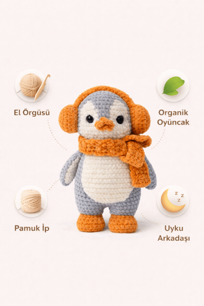 Penguen Amigurumi Uyku Arkadaşı | Organik Bebek Oyuncağı