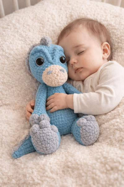 Dinozor Amigurumi Uyku Arkadaşı | Organik Bebek Oyuncağı