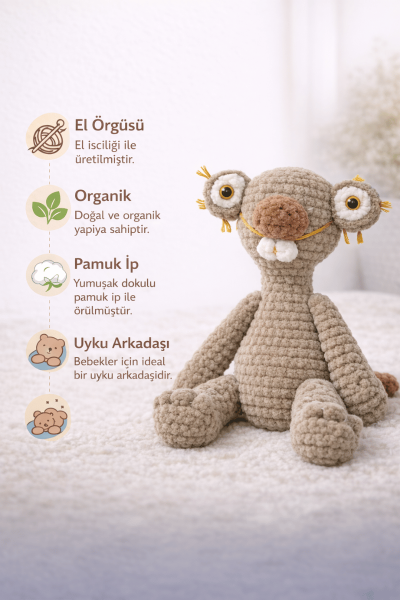 Sloth Amigurumi Uyku Arkadaşı | Organik Bebek Oyuncağı