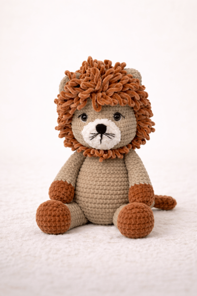 Aslan Amigurumi Uyku Arkadaşı | Organik Bebek Oyuncağı