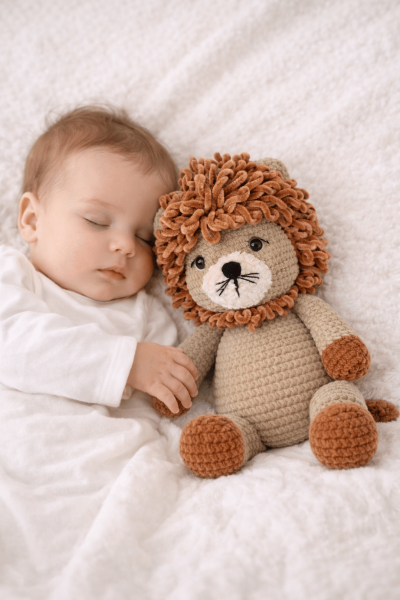 Aslan Amigurumi Uyku Arkadaşı | Organik Bebek Oyuncağı