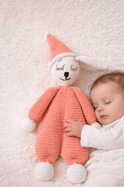 Tavşan Amigurumi Uyku Arkadaşı | Organik Bebek Oyuncağı