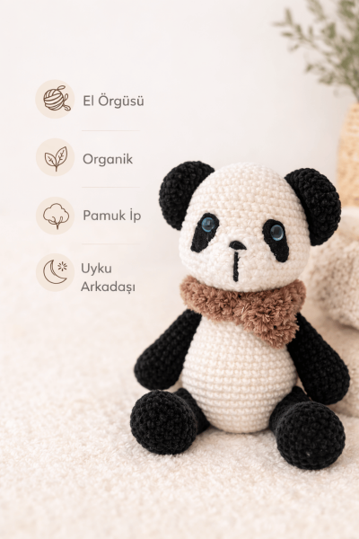 Panda Amigurumi Uyku Arkadaşı | Organik Bebek Oyuncağı