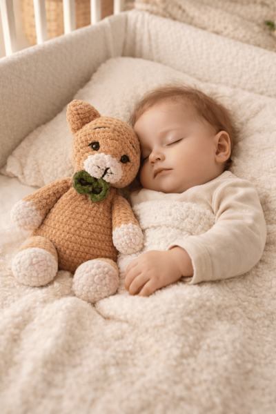 Kedi Amigurumi Uyku Arkadaşı | Organik Bebek Oyuncağı