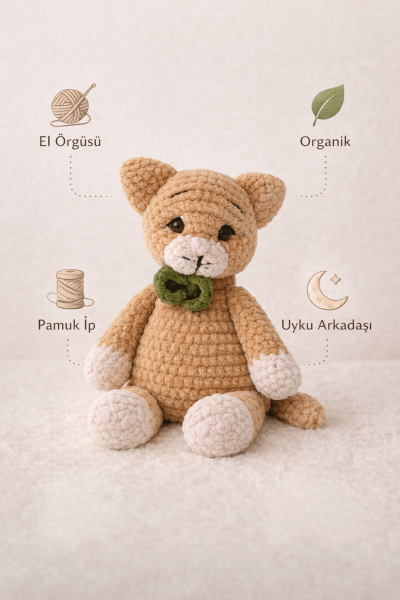 Kedi Amigurumi Uyku Arkadaşı | Organik Bebek Oyuncağı